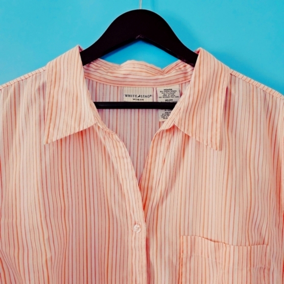 White Stag 3X Women Pink Stripe Button Front V-neck Short Sleeve Lightweight Top - Picture 5 of 8